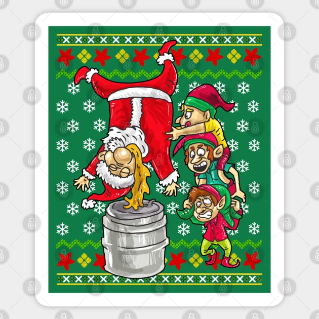 Santa Claus Elf Beer Keg Stand Ugly Christmas Sweater Sticker by E